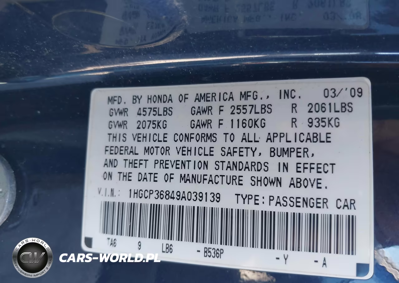 2009 Honda Accord 3.5 Ex-L VIN:1HGCP36849A039139 - 9