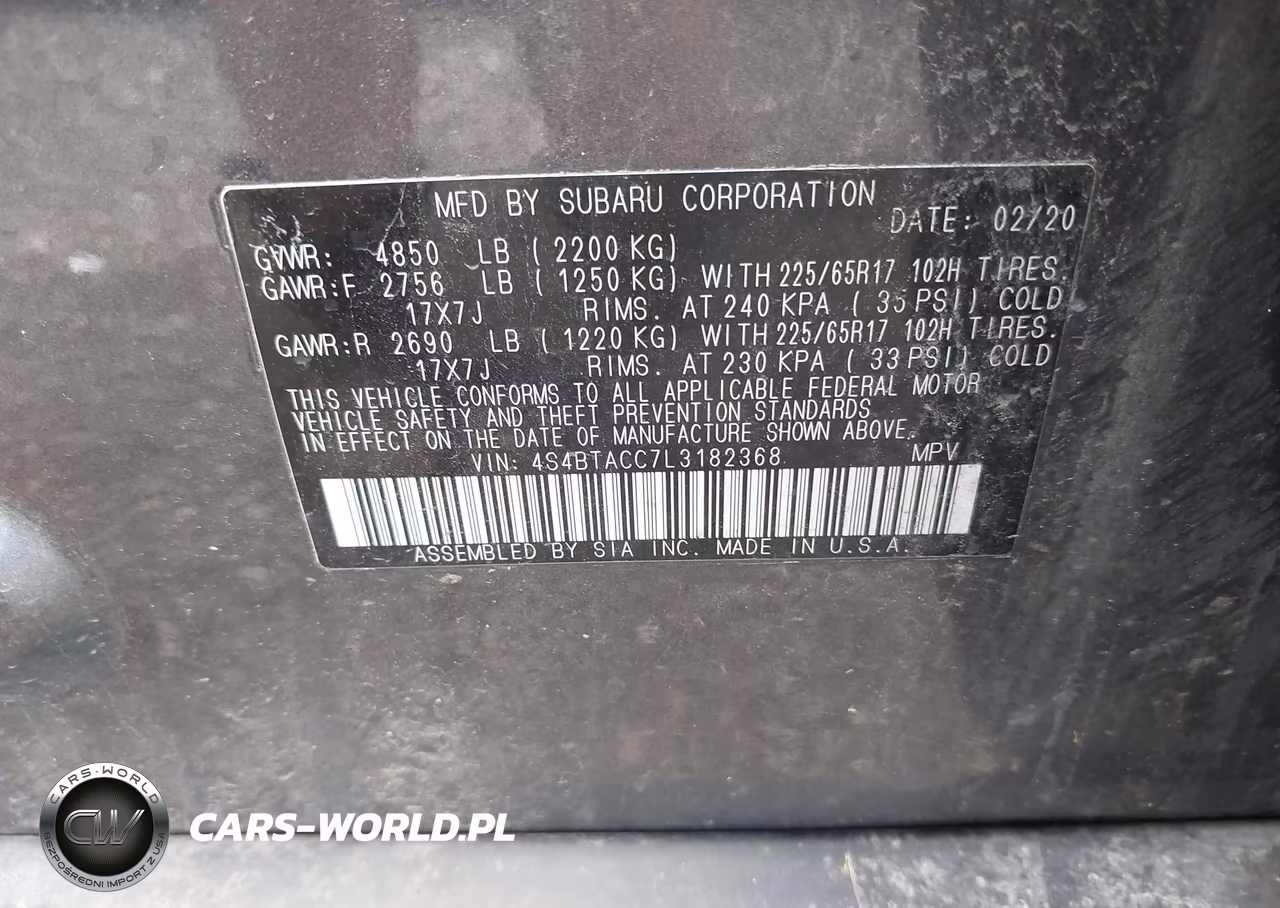 2020 Subaru Outback Premium VIN:4S4BTACC7L3182368 - 9