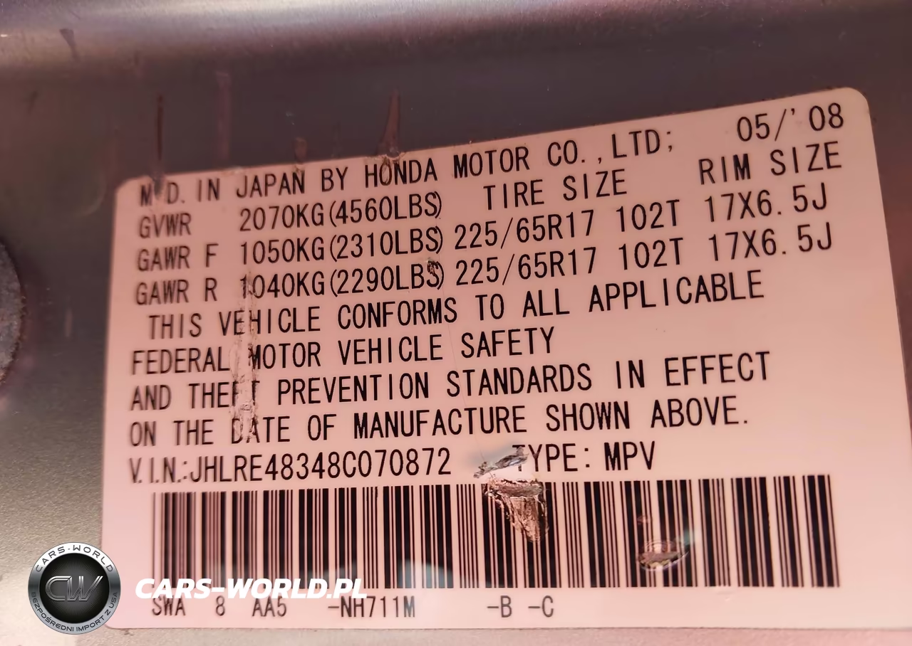 2008 Honda Cr-V Lx VIN:JHLRE48348C070872 - 9