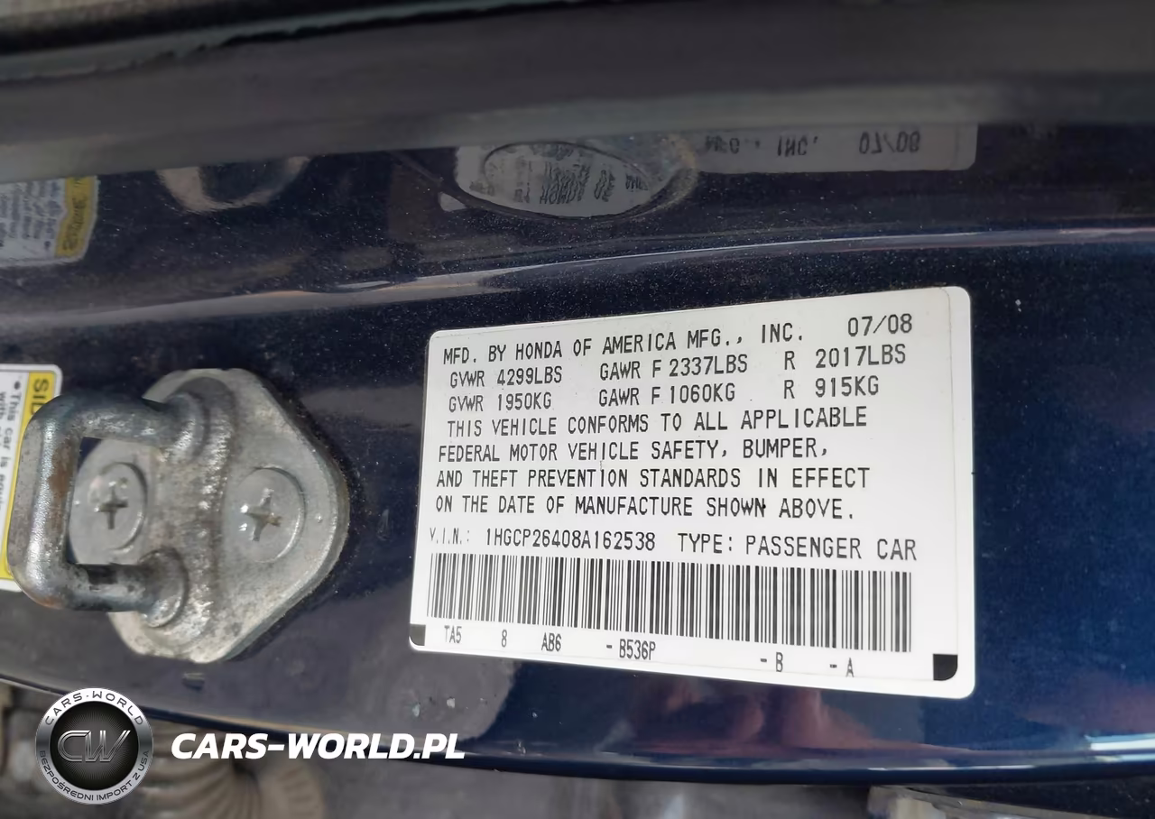 2008 Honda Accord 2.4 Lx-P VIN:1HGCP26408A162538 - 9