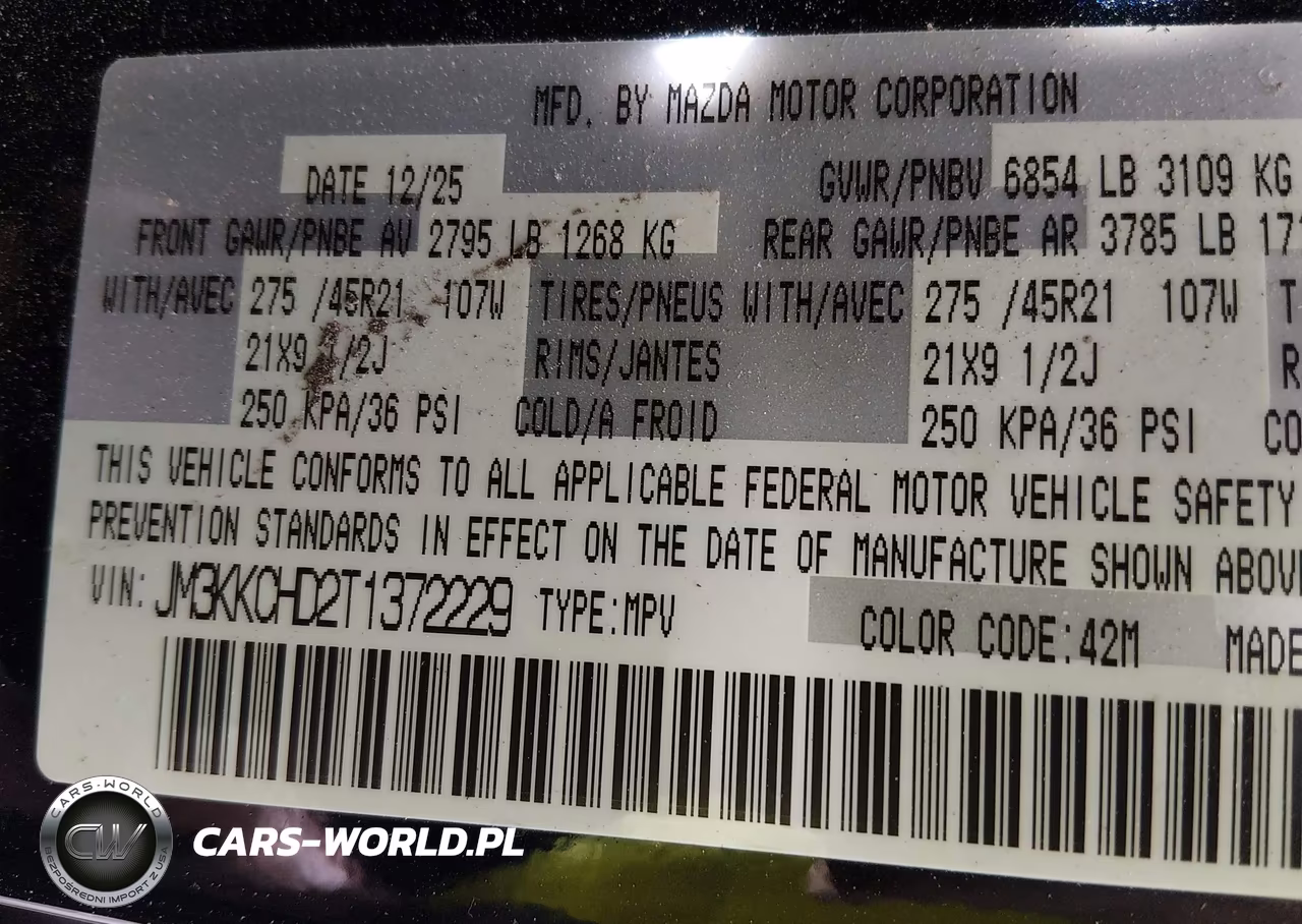2026 Mazda Cx-90 3.3 Turbo Premium Sport VIN:JM3KKCHD2T1372229 - 9