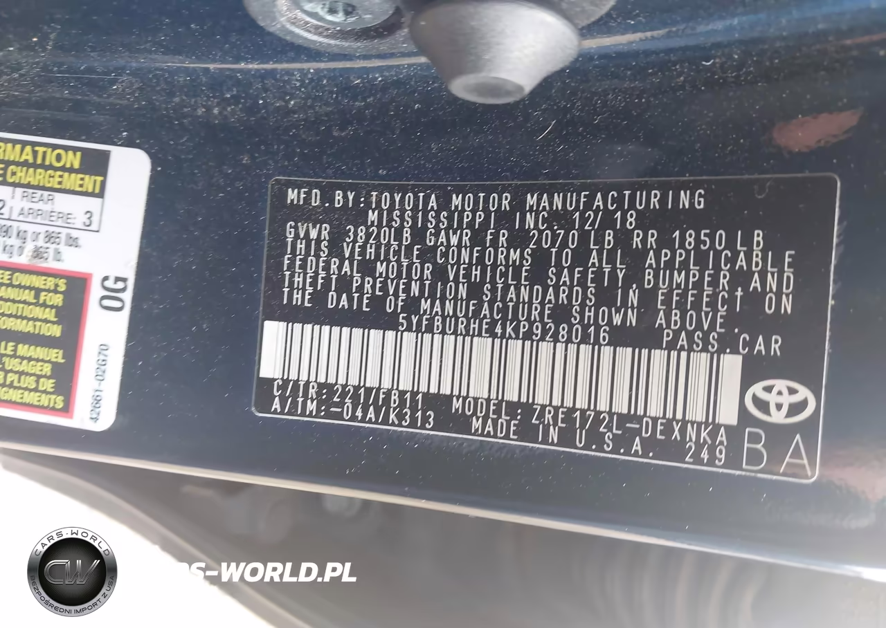 2019 Toyota Corolla Le VIN:5YFBURHE4KP928016 - 9