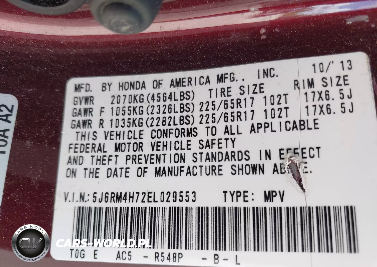 2014 Honda Cr-V Ex-L VIN:5J6RM4H72EL029553 - 9
