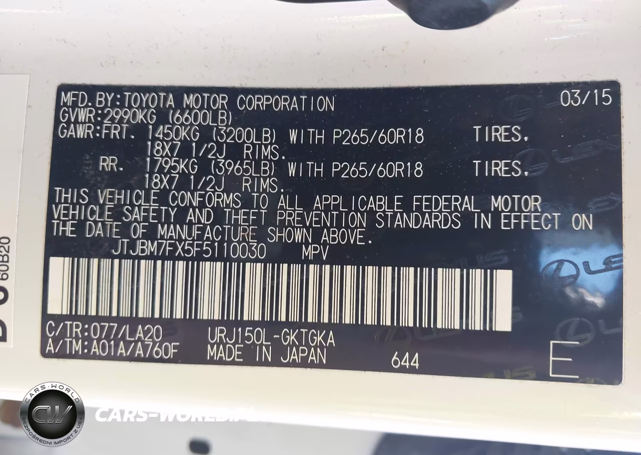 2015 Lexus Gx 460 VIN:JTJBM7FX5F5110030 - 9