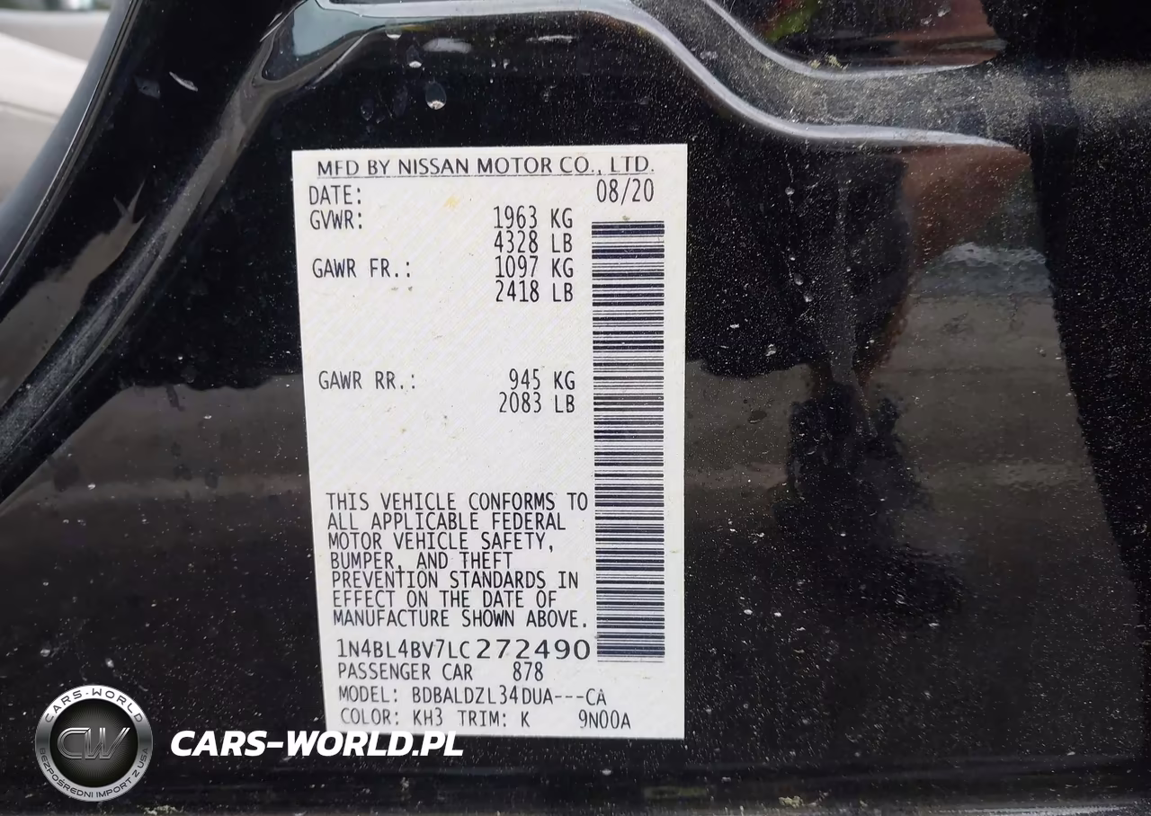 2020 Nissan Altima S Fwd VIN:1N4BL4BV7LC272490 - 9