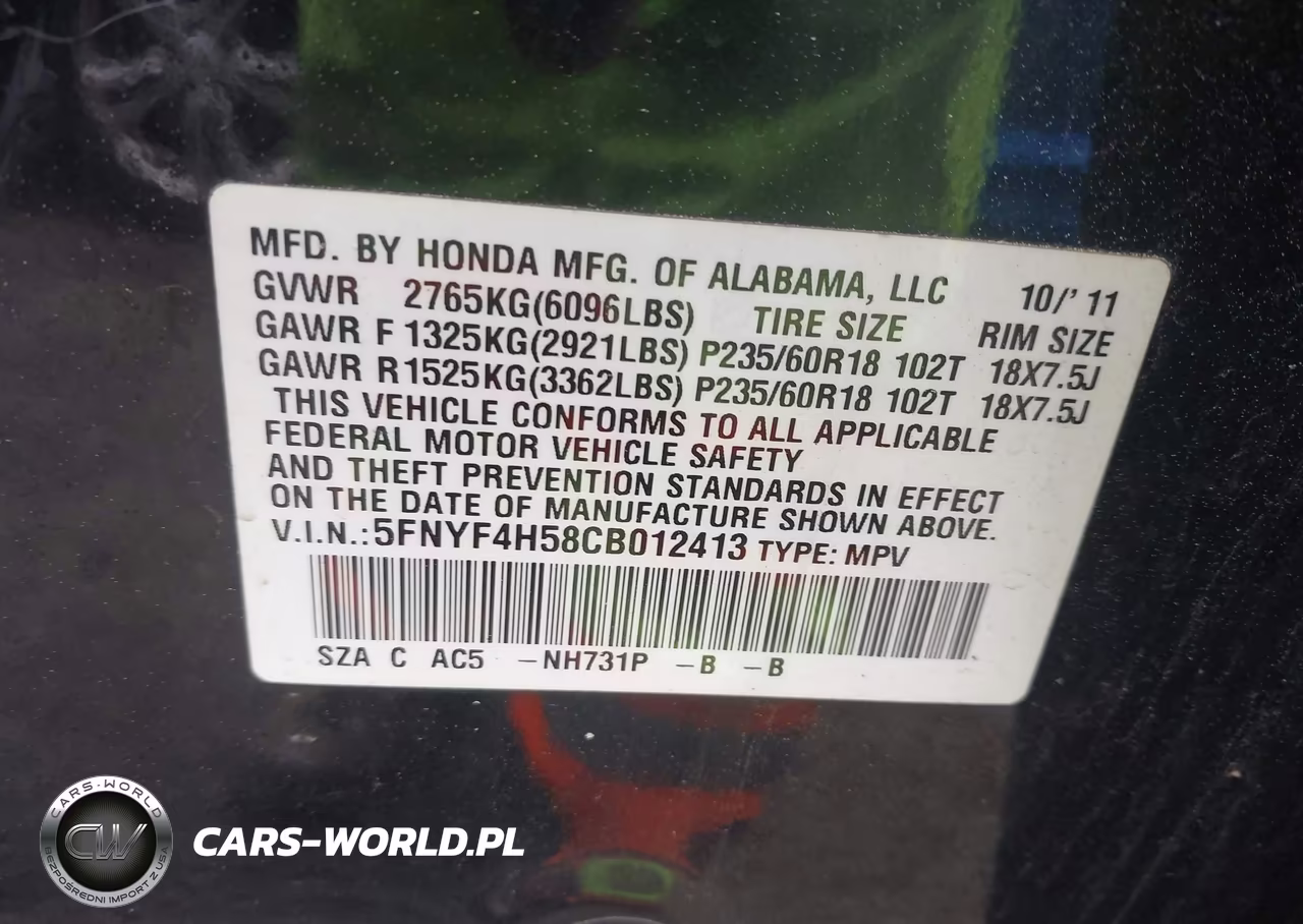 2012 Honda Pilot Ex-L VIN:5FNYF4H58CB012413 - 9