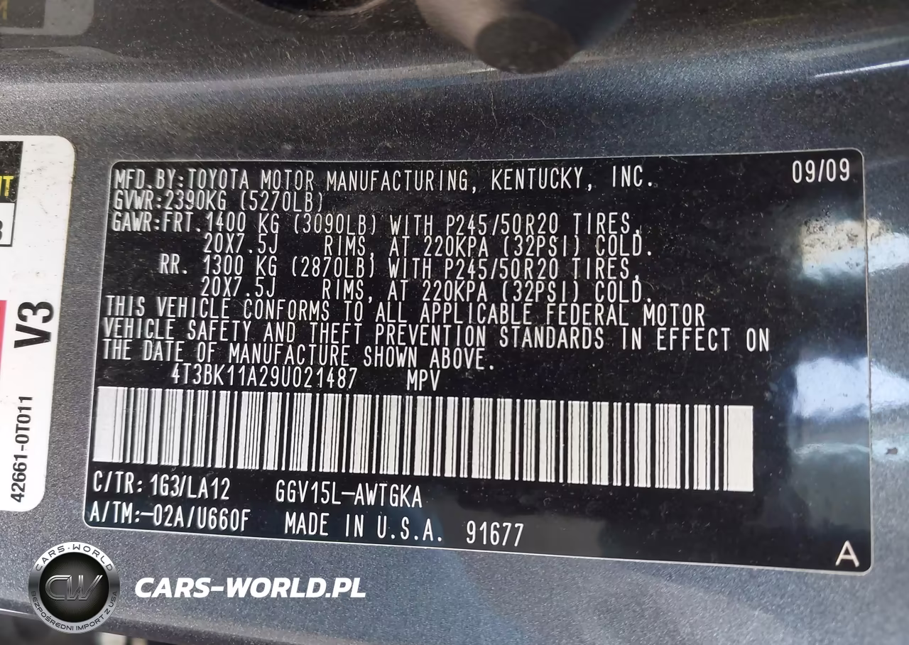 2009 Toyota Venza Base V6 VIN:4T3BK11A29U021487 - 9