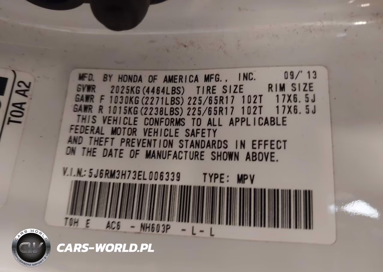 2014 Honda Cr-V Ex-L VIN:5J6RM3H73EL006339 - 9