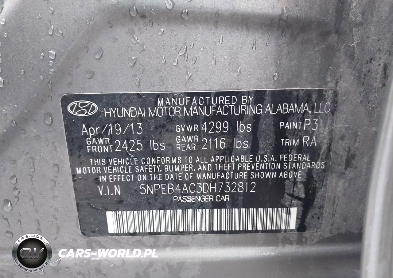 2013 Hyundai Sonata Gls VIN:5NPEB4AC3DH732812 - 9