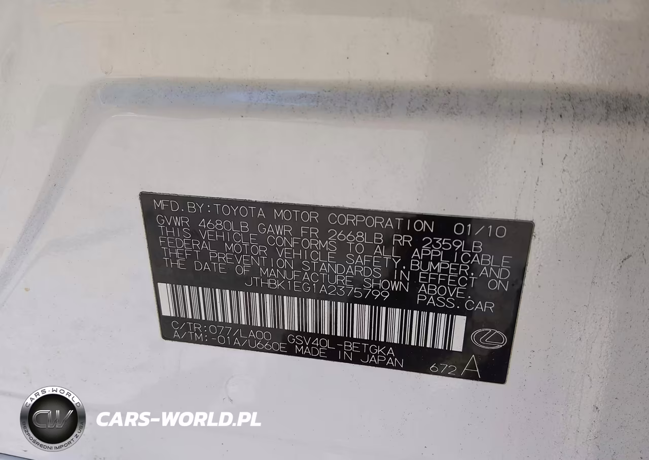2010 Lexus Es 350 VIN:JTHBK1EG1A2375799 - 9