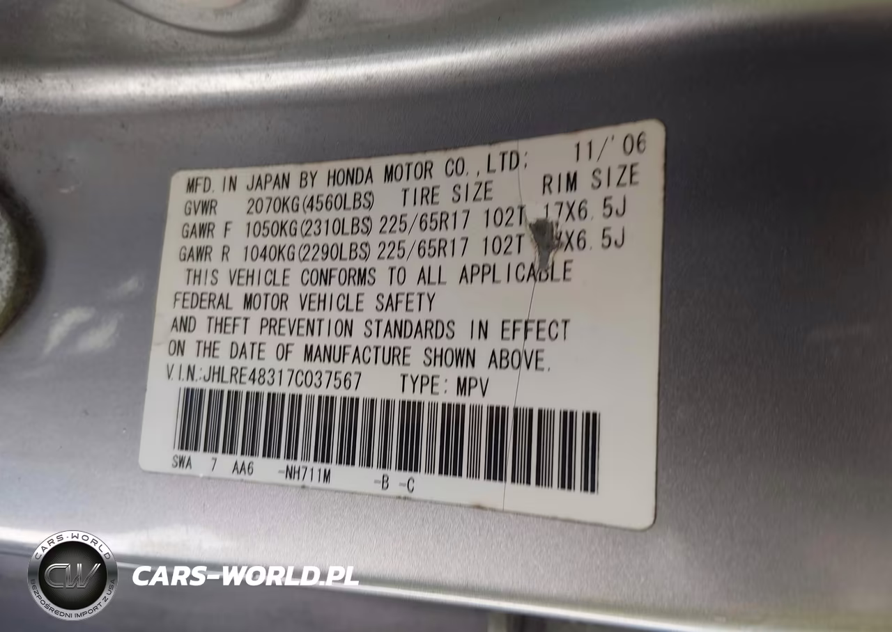 2007 Honda Cr-V Lx VIN:JHLRE48317C037567 - 9