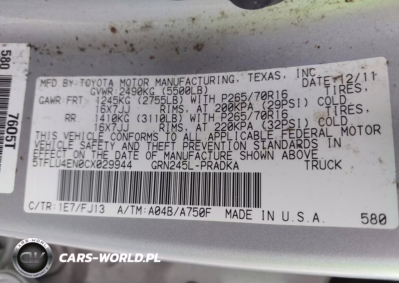 2012 Toyota Tacoma Base V6 VIN:5TFLU4EN0CX029944 - 9