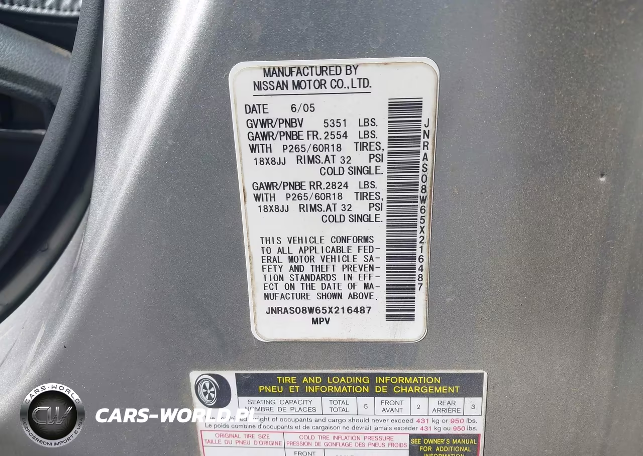 2005 Infiniti Fx35 VIN:JNRAS08W65X216487 - 9