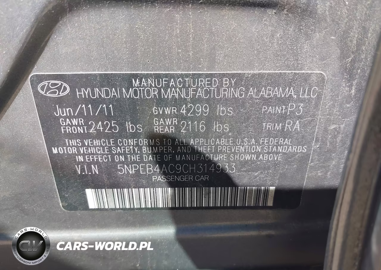 2012 Hyundai Sonata Gls VIN:5NPEB4AC9CH314933 - 9