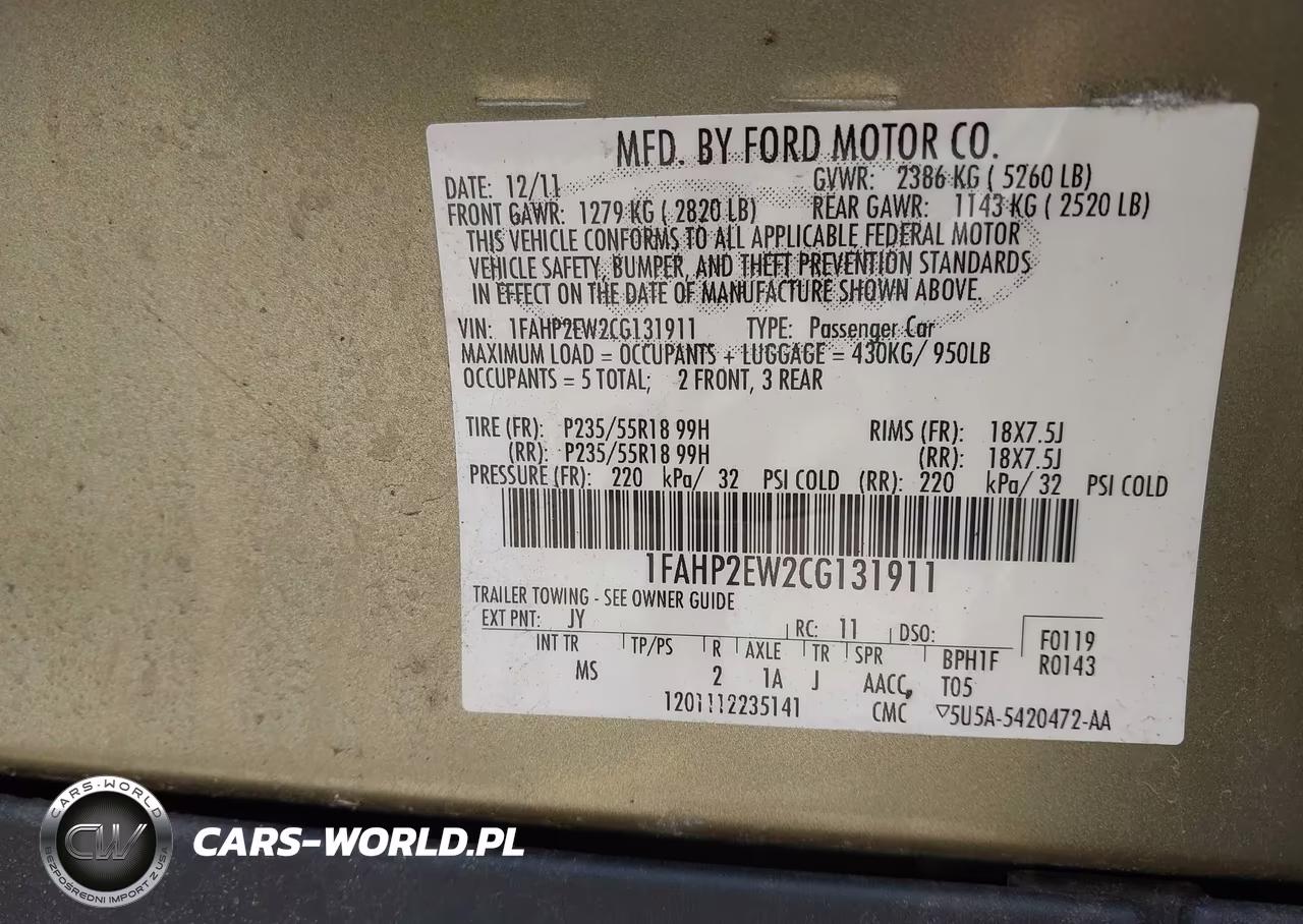2012 Ford Taurus Sel VIN:1FAHP2EW2CG131911 - 9