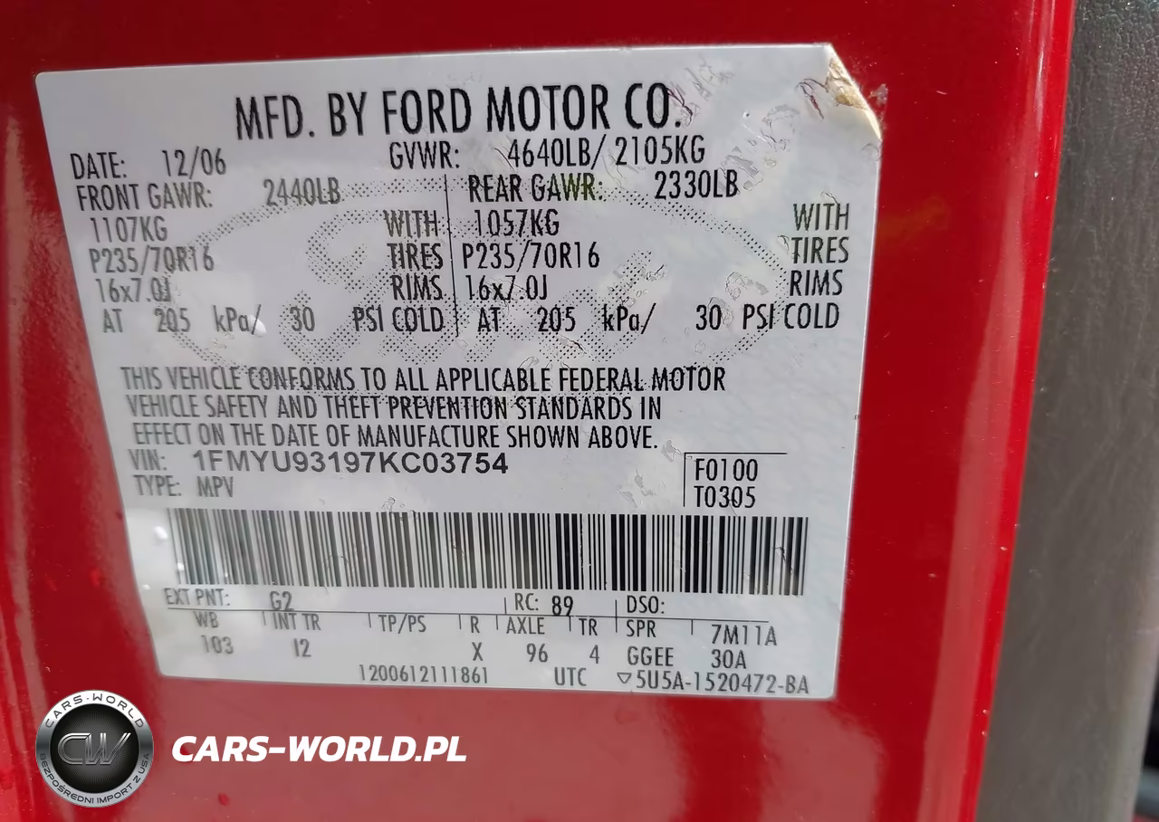 2007 Ford Escape Xlt-Xlt Sport VIN:1FMYU93197KC03754 - 9