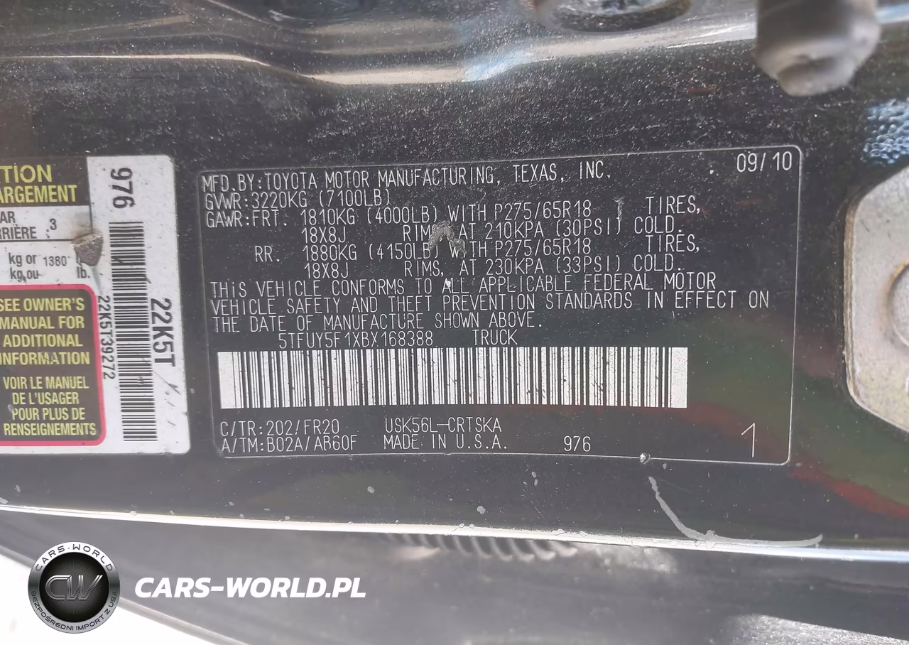 2011 Toyota Tundra Grade 5.7L V8 VIN:5TFUY5F1XBX168388 - 9
