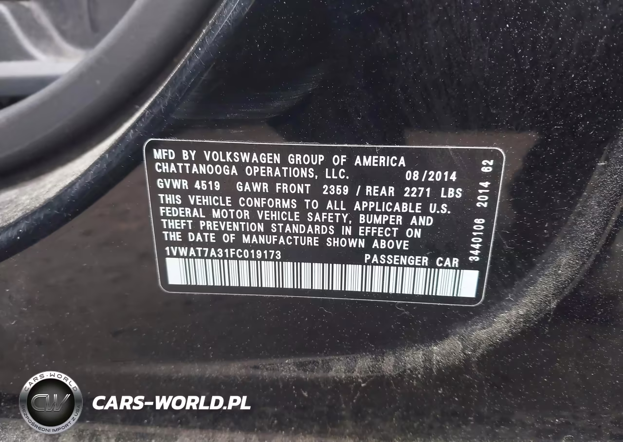 2015 Volkswagen Passat 1.8T S VIN:1VWAT7A31FC019173 - 9