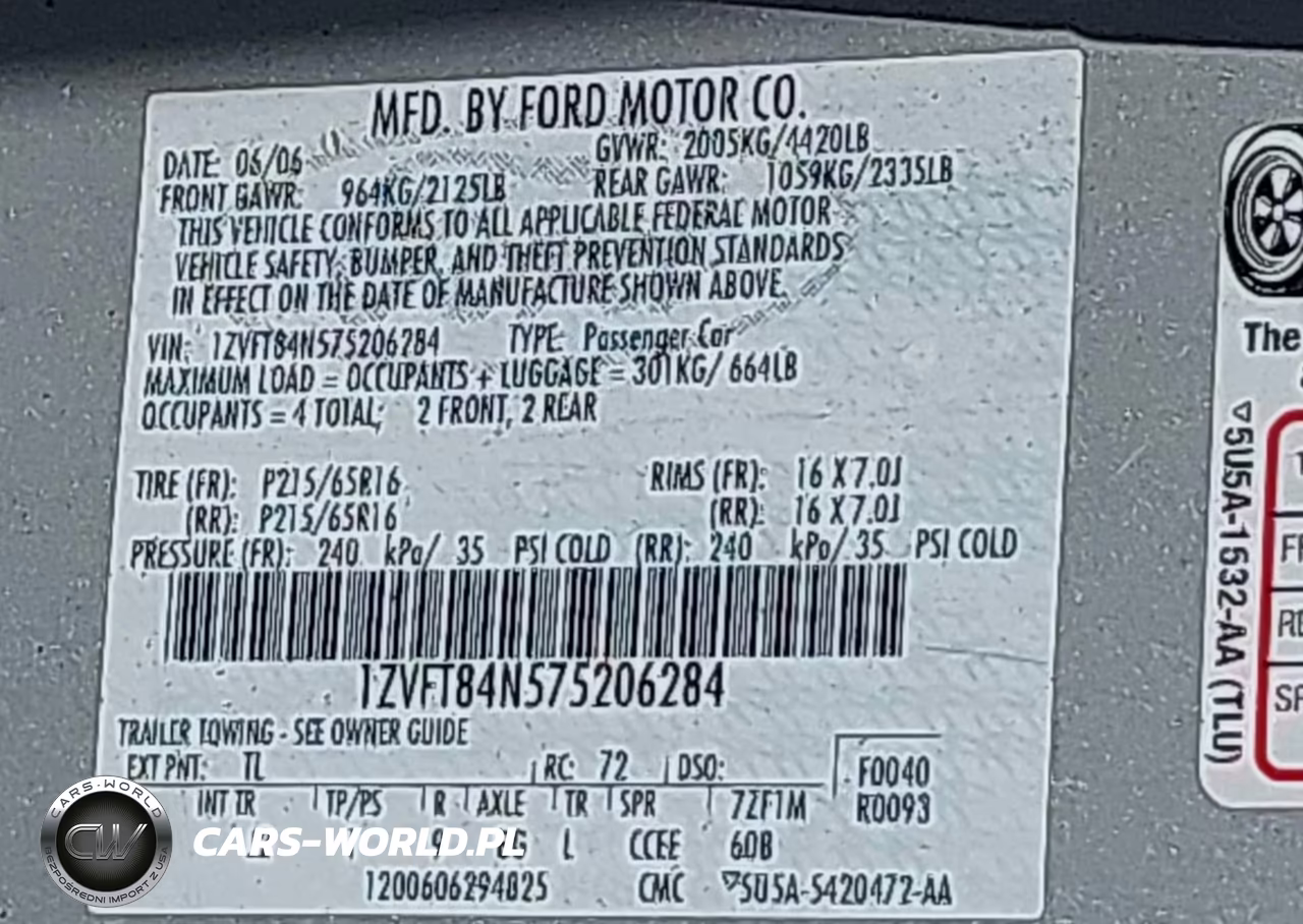 2007 Ford Mustang V6 Deluxe-V6 Premium VIN:1ZVFT84N575206284 - 9