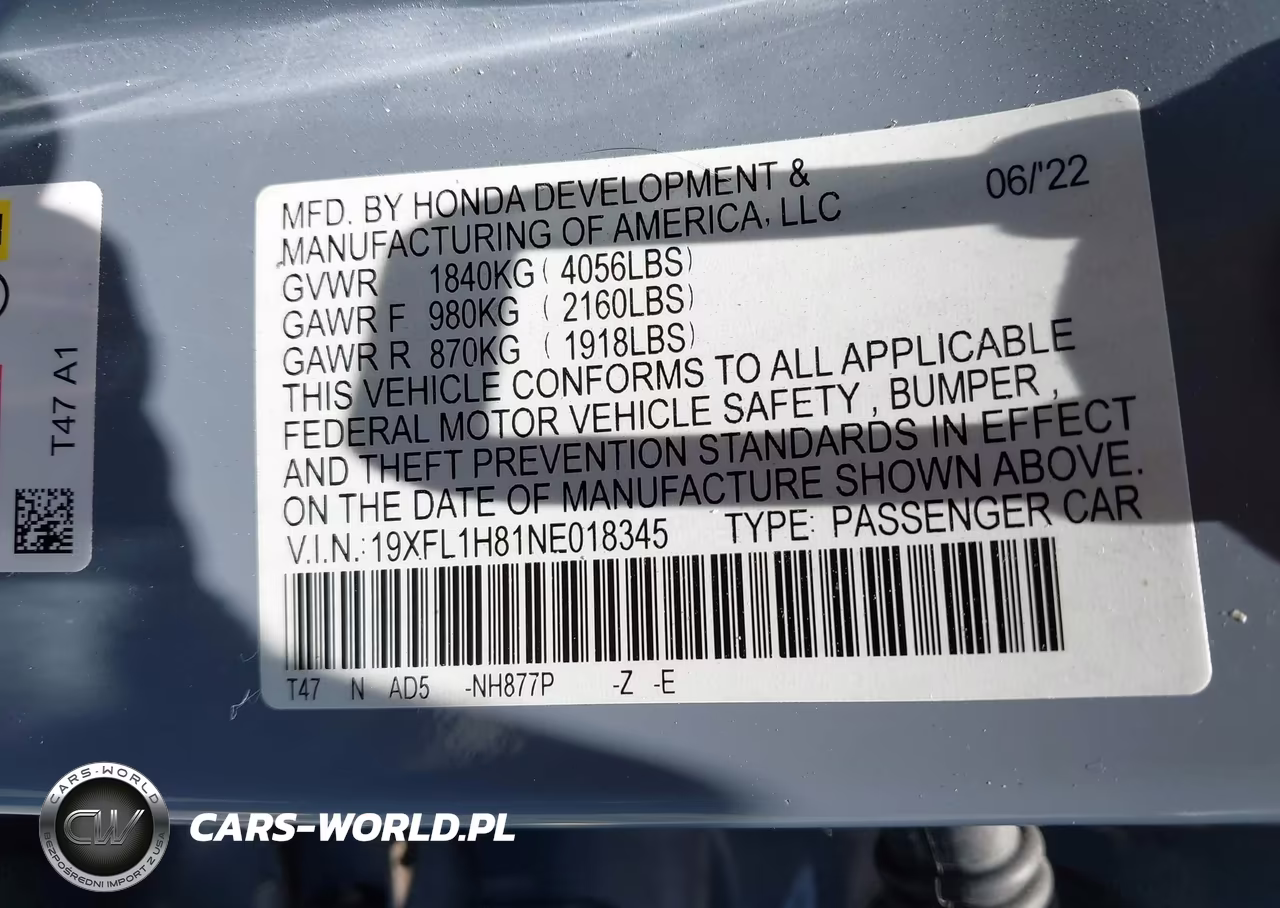 2022 Honda Civic Sport Touring VIN:19XFL1H81NE018345 - 9