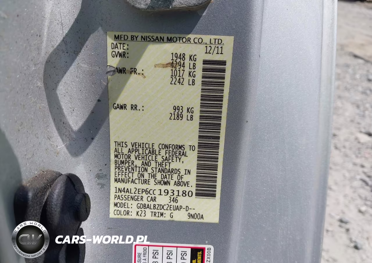 2012 Nissan Altima 2.5 S VIN:1N4AL2EP6CC193180 - 9