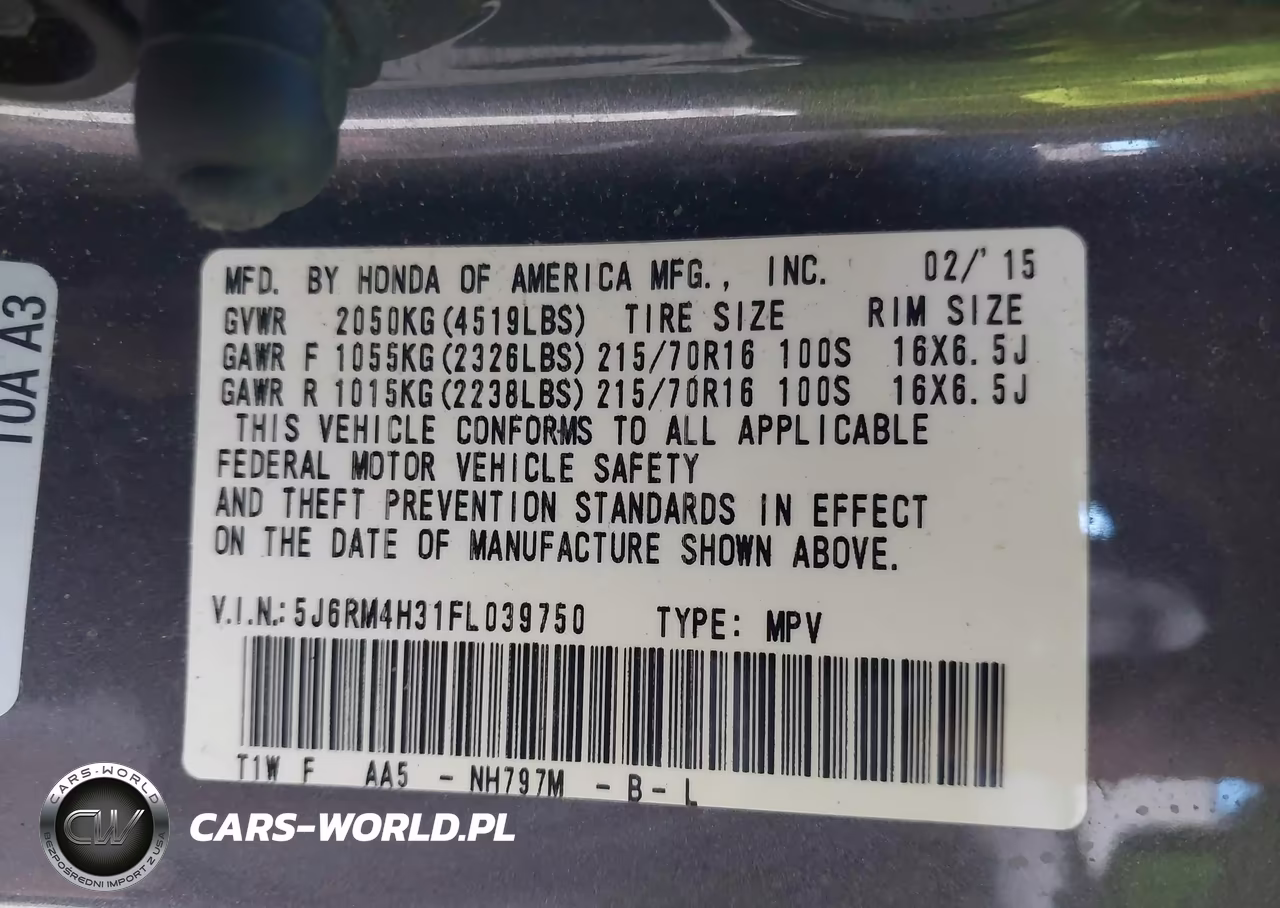 2015 Honda Cr-V Lx VIN:5J6RM4H31FL039750 - 9