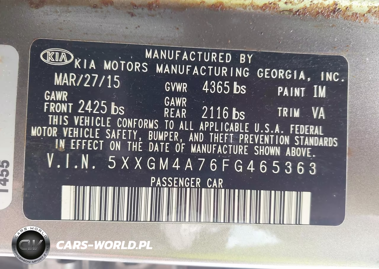 2015 Kia Optima Lx VIN:5XXGM4A76FG465363 - 9