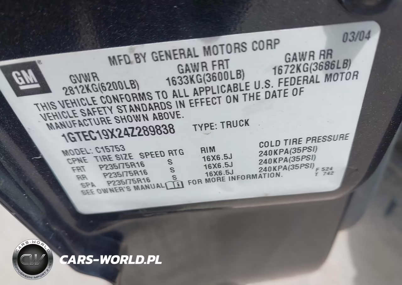 2004 GMC Sierra 1500 VIN:1GTEC19X24Z289838 - 9