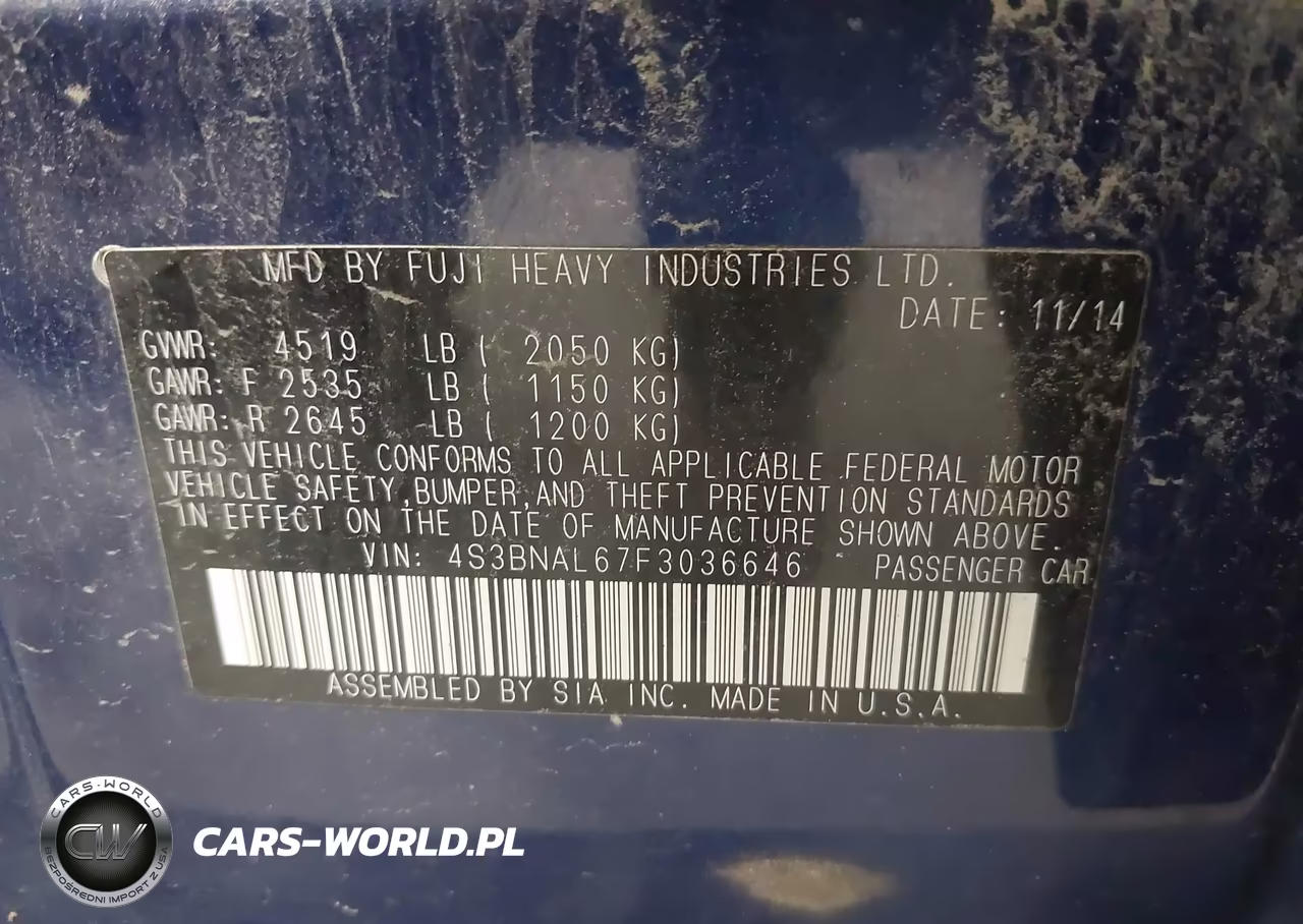 2015 Subaru Legacy 2.5I Limited VIN:4S3BNAC67F3036646 - 9
