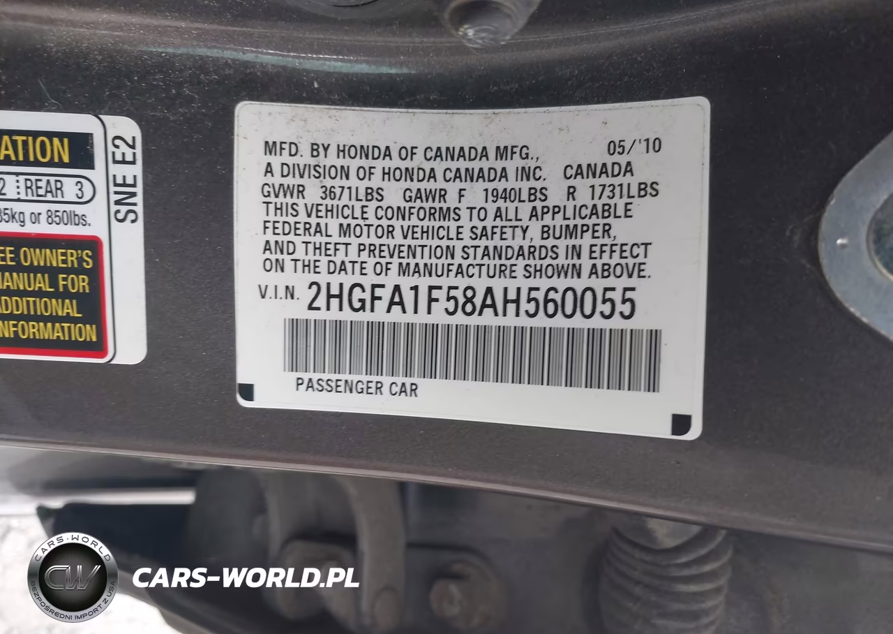 2010 Honda Civic Lx VIN:2HGFA1F58AH560055 - 9