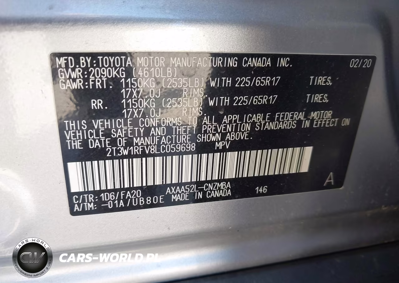 2020 Toyota Rav4 Xle VIN:2T3W1RFV8LC059698 - 9