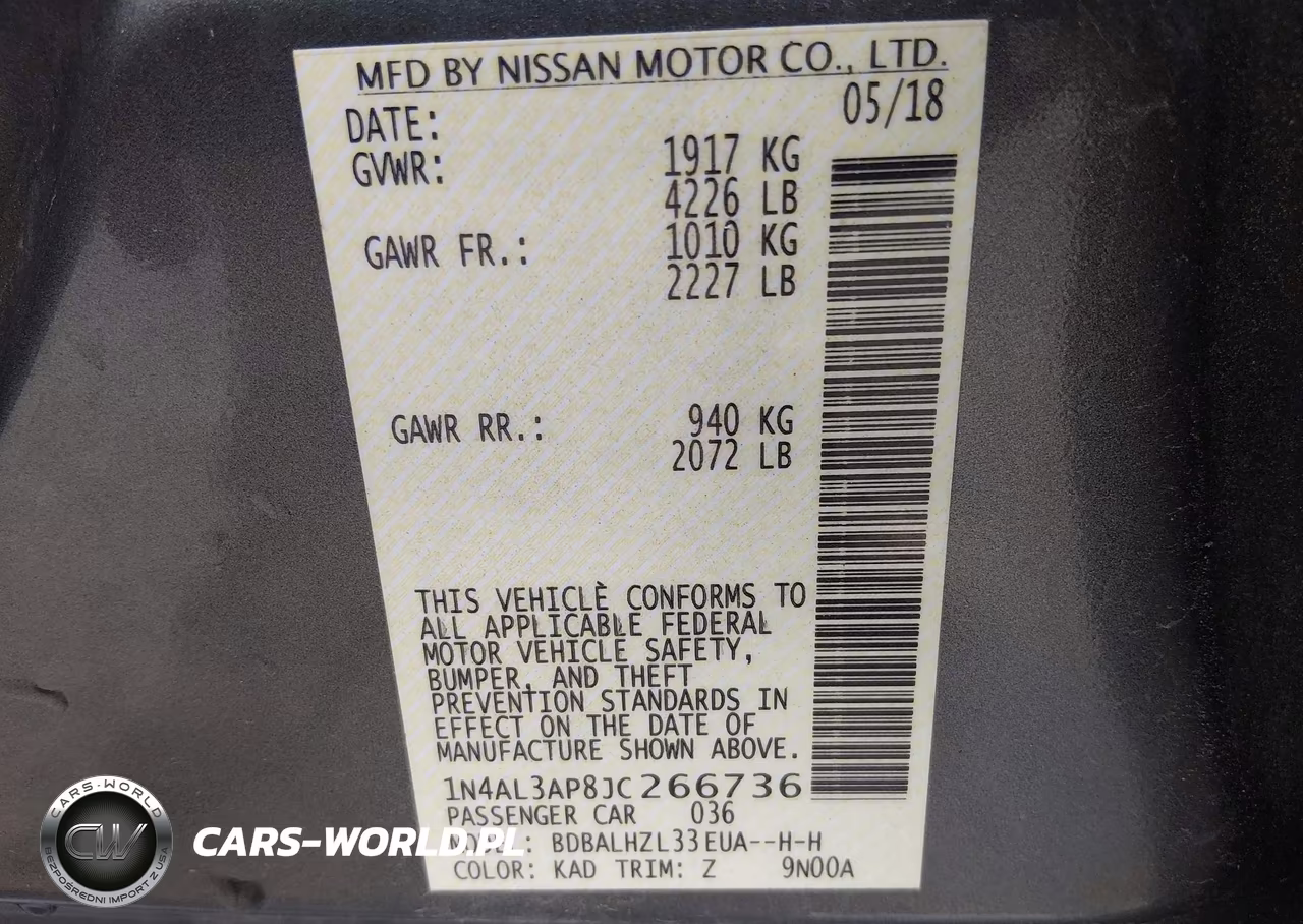 2018 Nissan Altima 2.5 Sr VIN:1N4AL3AP8JC266736 - 9