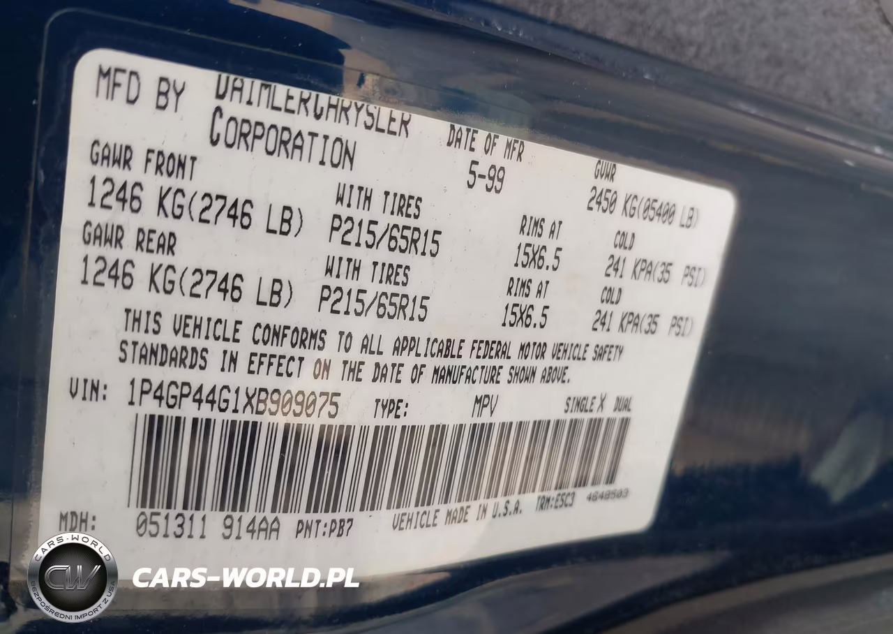 1999 Plymouth Grand Voyager Se VIN:1P4GP44G1XB909075 - 9