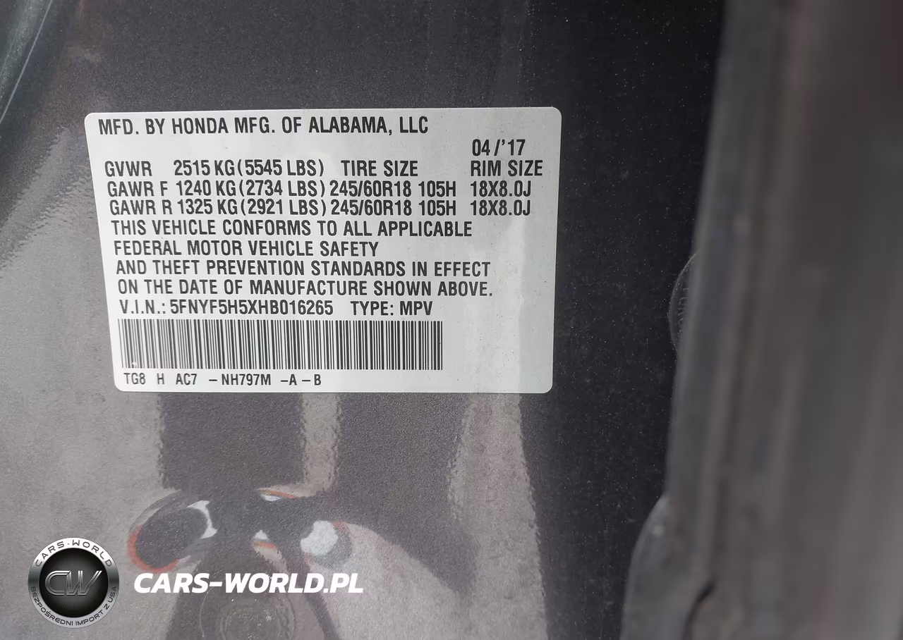 2017 Honda Pilot Ex-L VIN:5FNYF5H5XHB016265 - 9