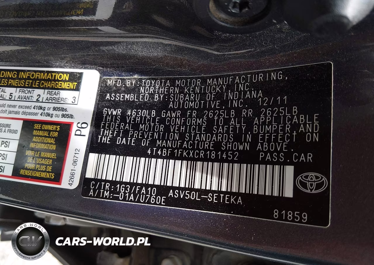 2012 Toyota Camry L VIN:4T4BF1FKXCR181452 - 9