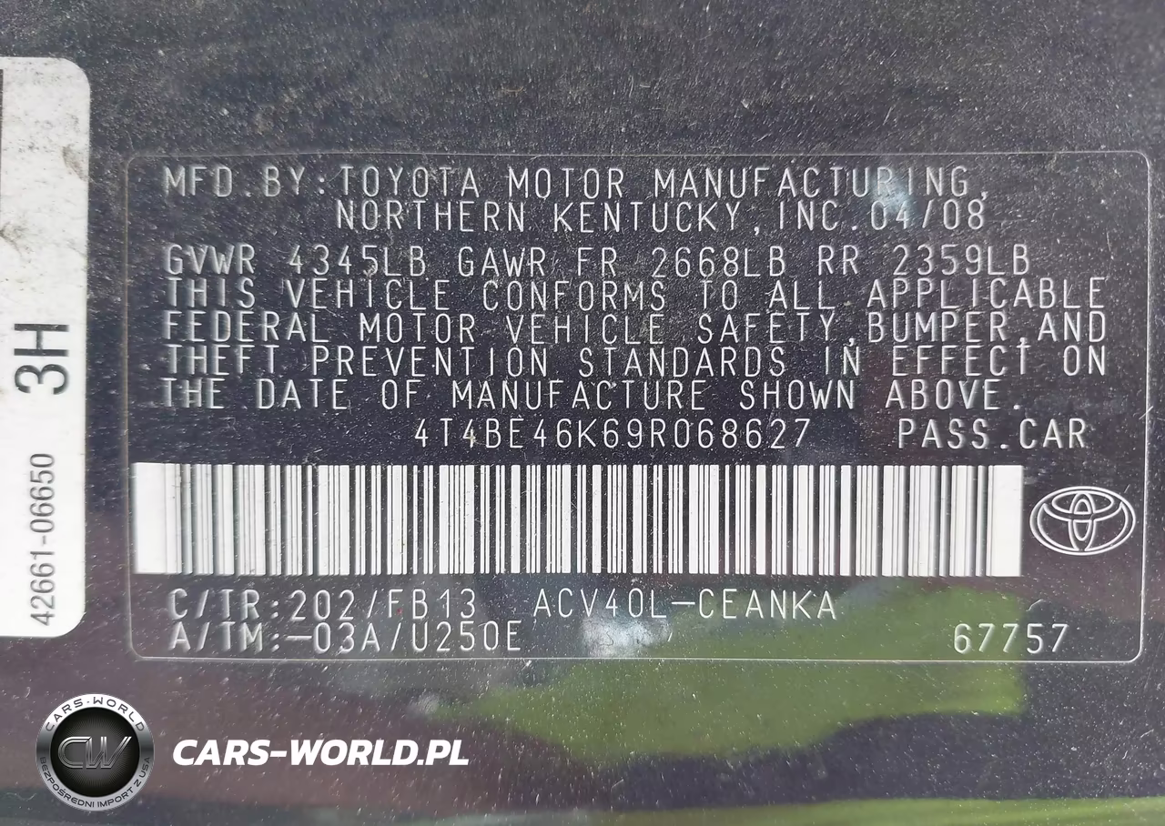 2009 Toyota Camry Le VIN:4T4BE46K69R068627 - 9