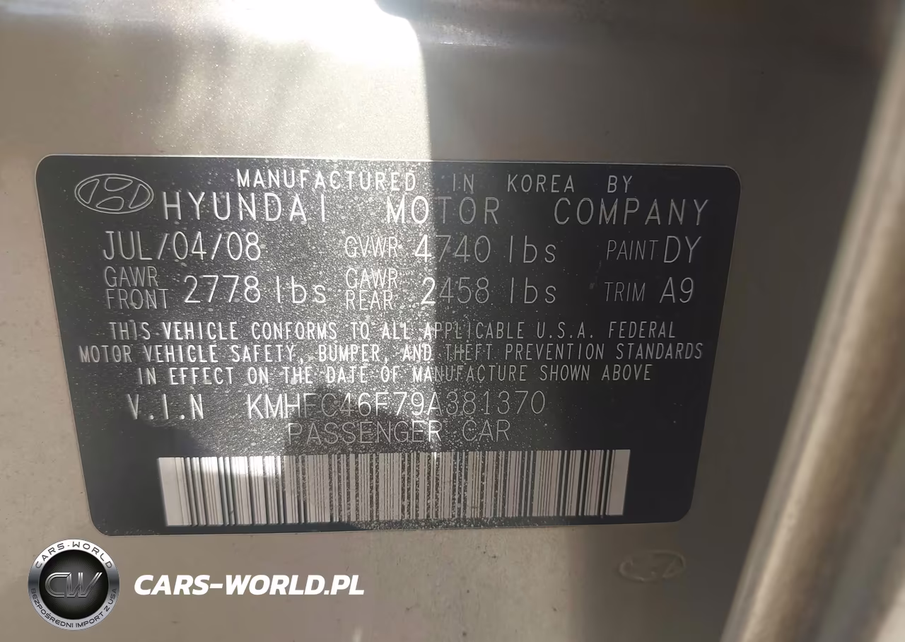 2009 Hyundai Azera Limited VIN:KMHFC46F79A381370 - 9