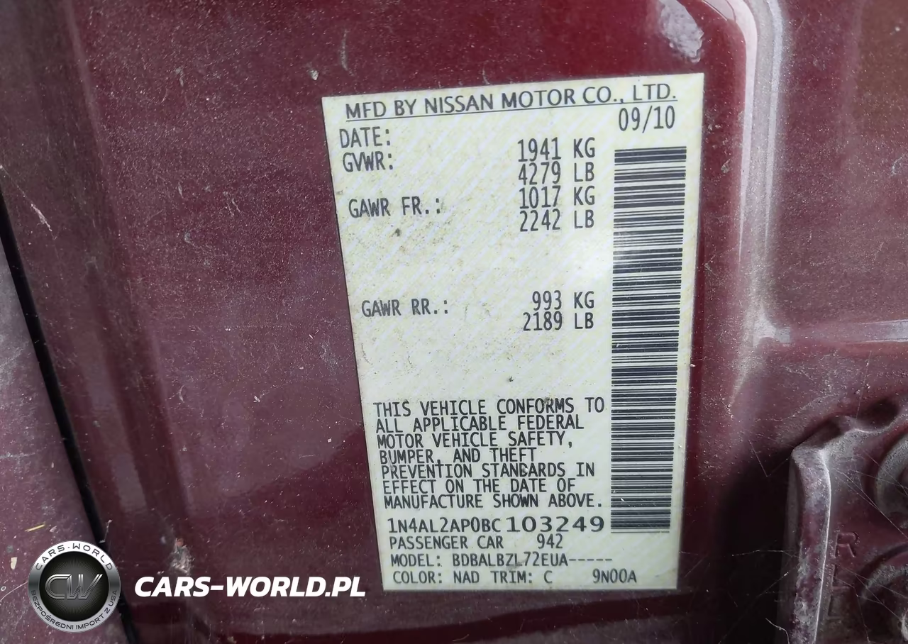 2011 Nissan Altima 2.5 S VIN:1N4AL2AP0BC103249 - 9