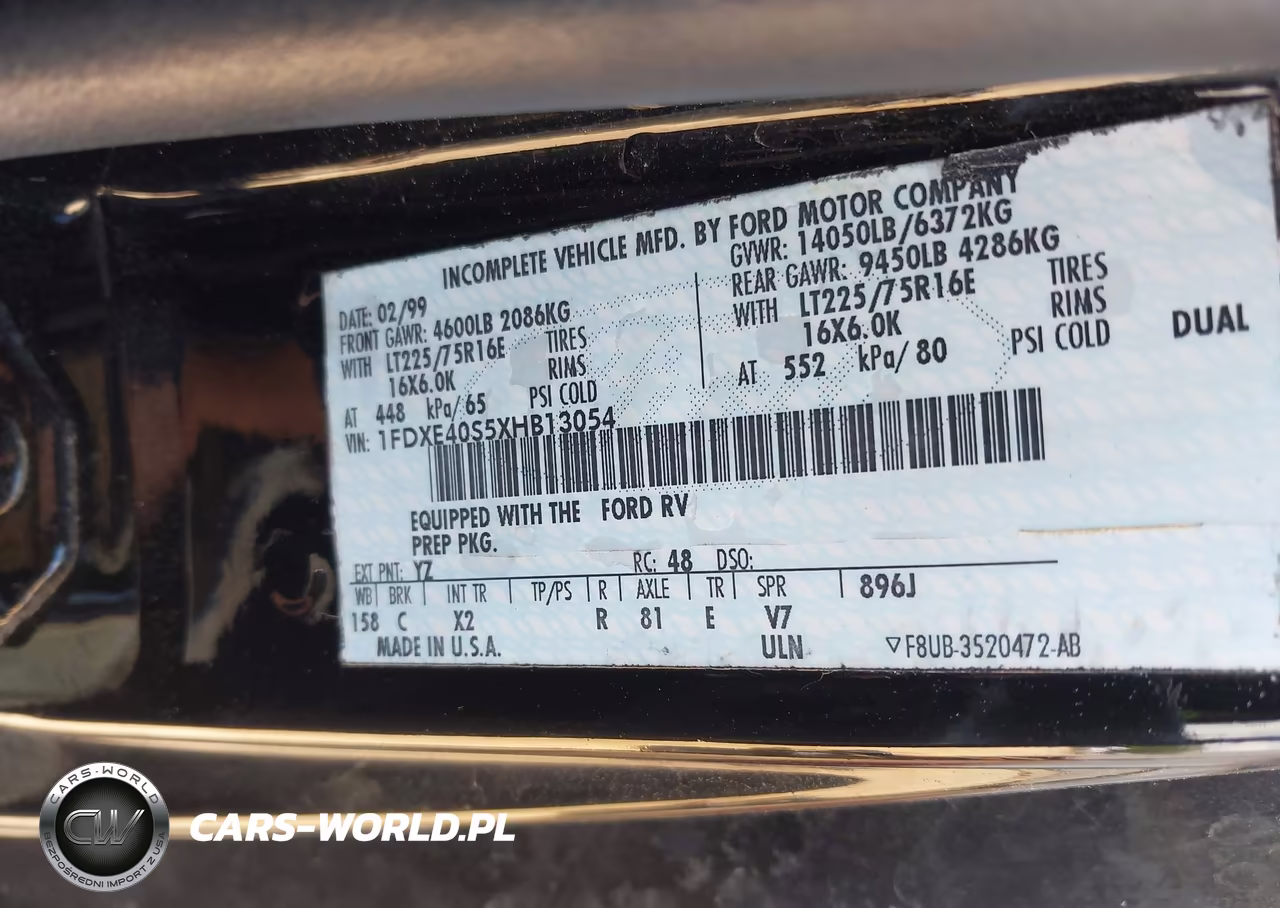 1999 Ford Econoline E450 Super Duty Cutwy Rv VIN:1FDXE40S5XHB13054 - 9