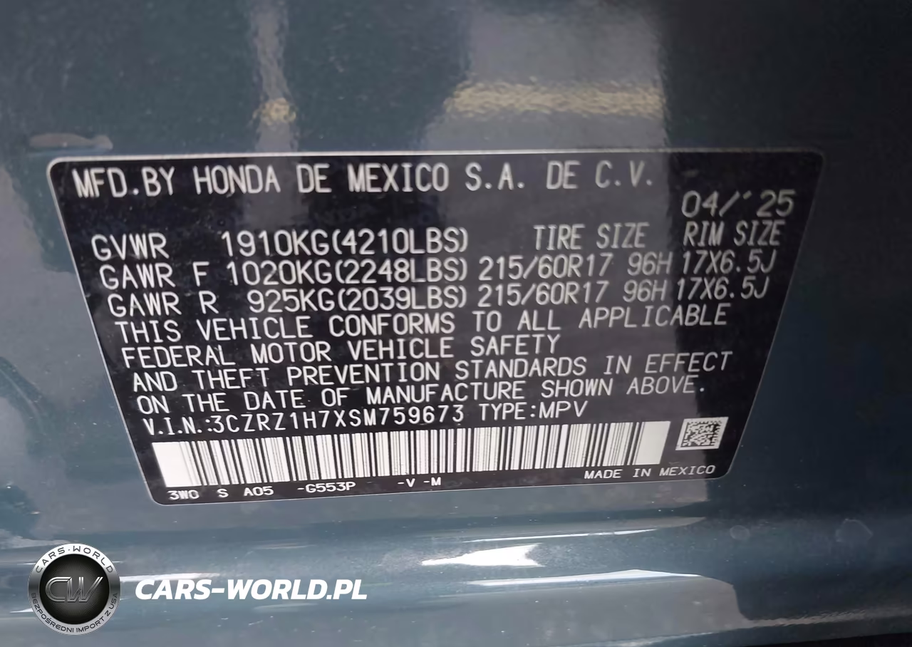 2025 Honda Hr-V 2Wd Ex-L VIN:3CZRZ1H7XSM759673 - 9