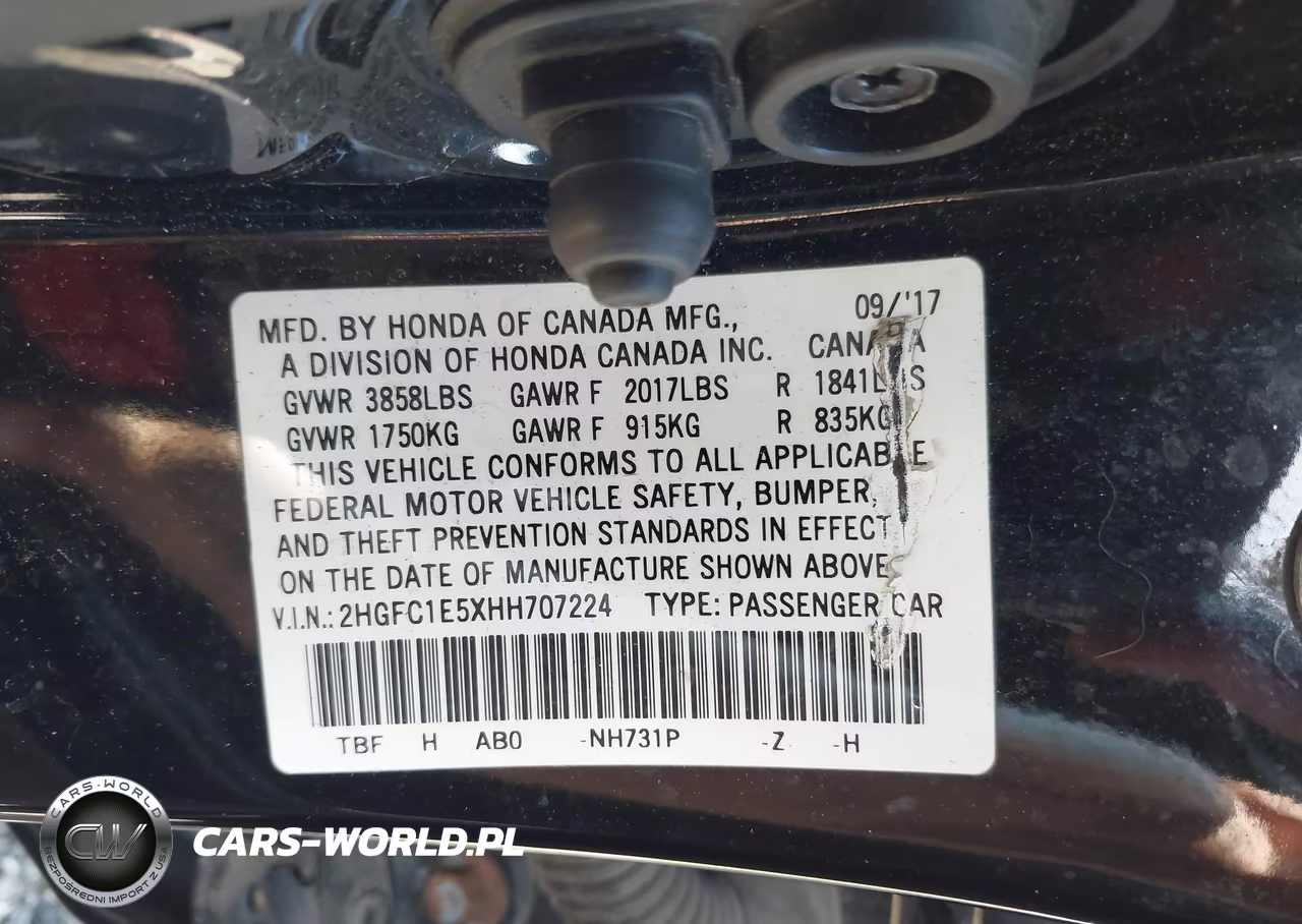 2017 Honda Civic Si VIN:2HGFC1E5XHH707224 - 9