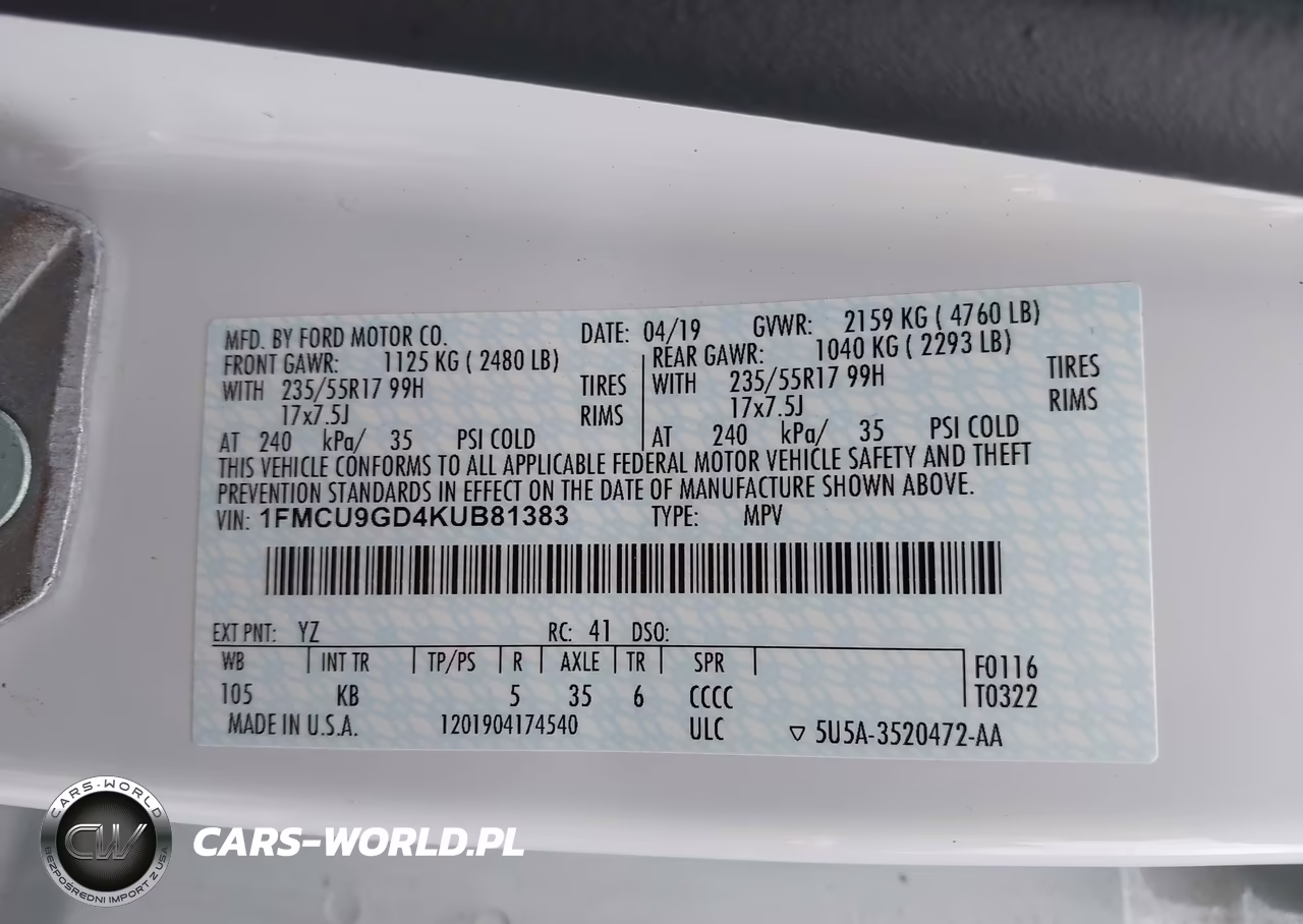 2019 Ford Escape Se VIN:1FMCU9GD4KUB81383 - 9