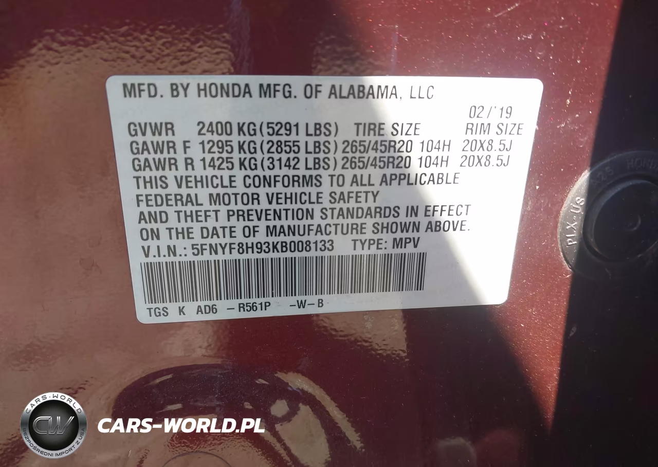 2019 Honda Passport Touring VIN:5FNYF8H93KB008133 - 9