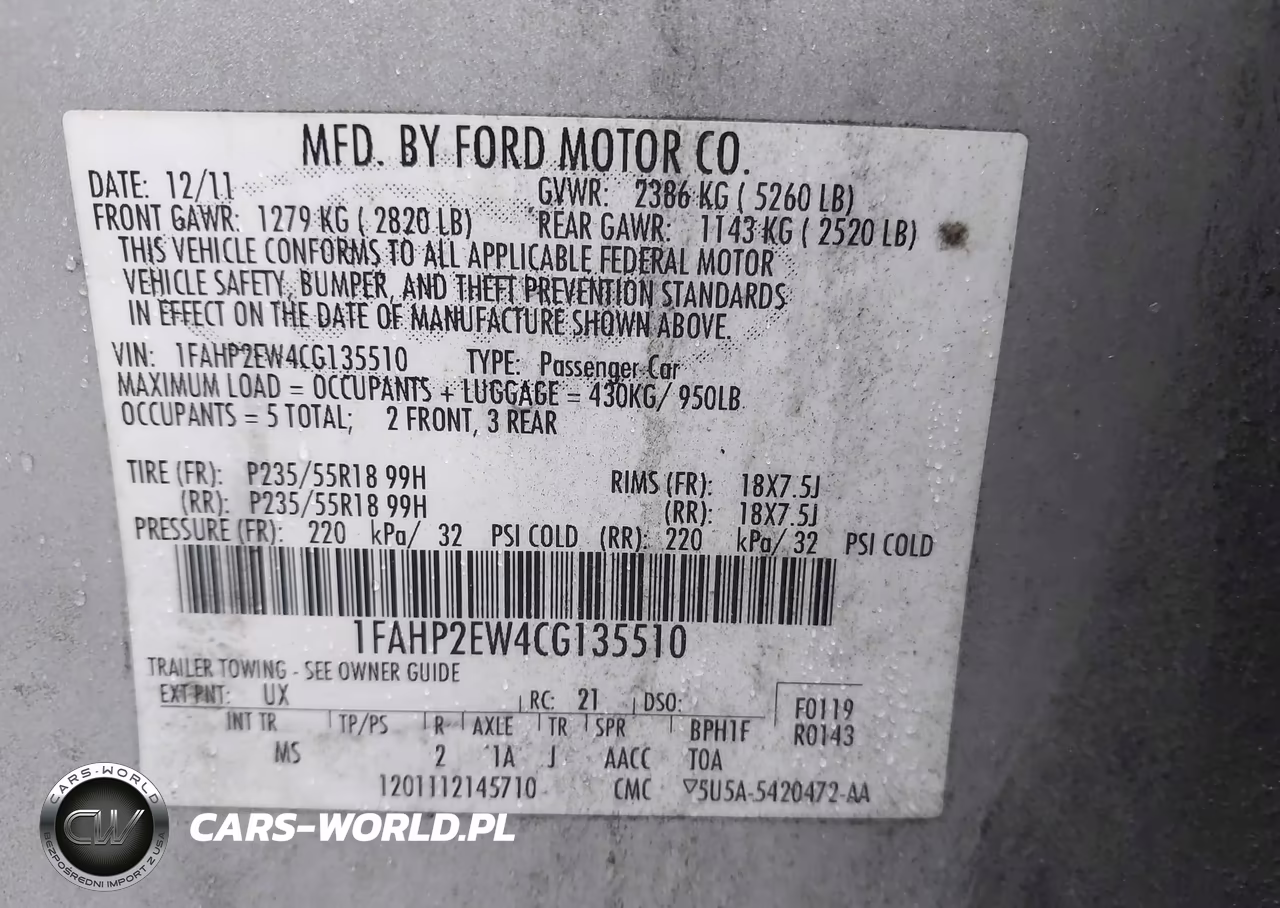 2012 Ford Taurus Sel VIN:1FAHP2EW4CG135510 - 9