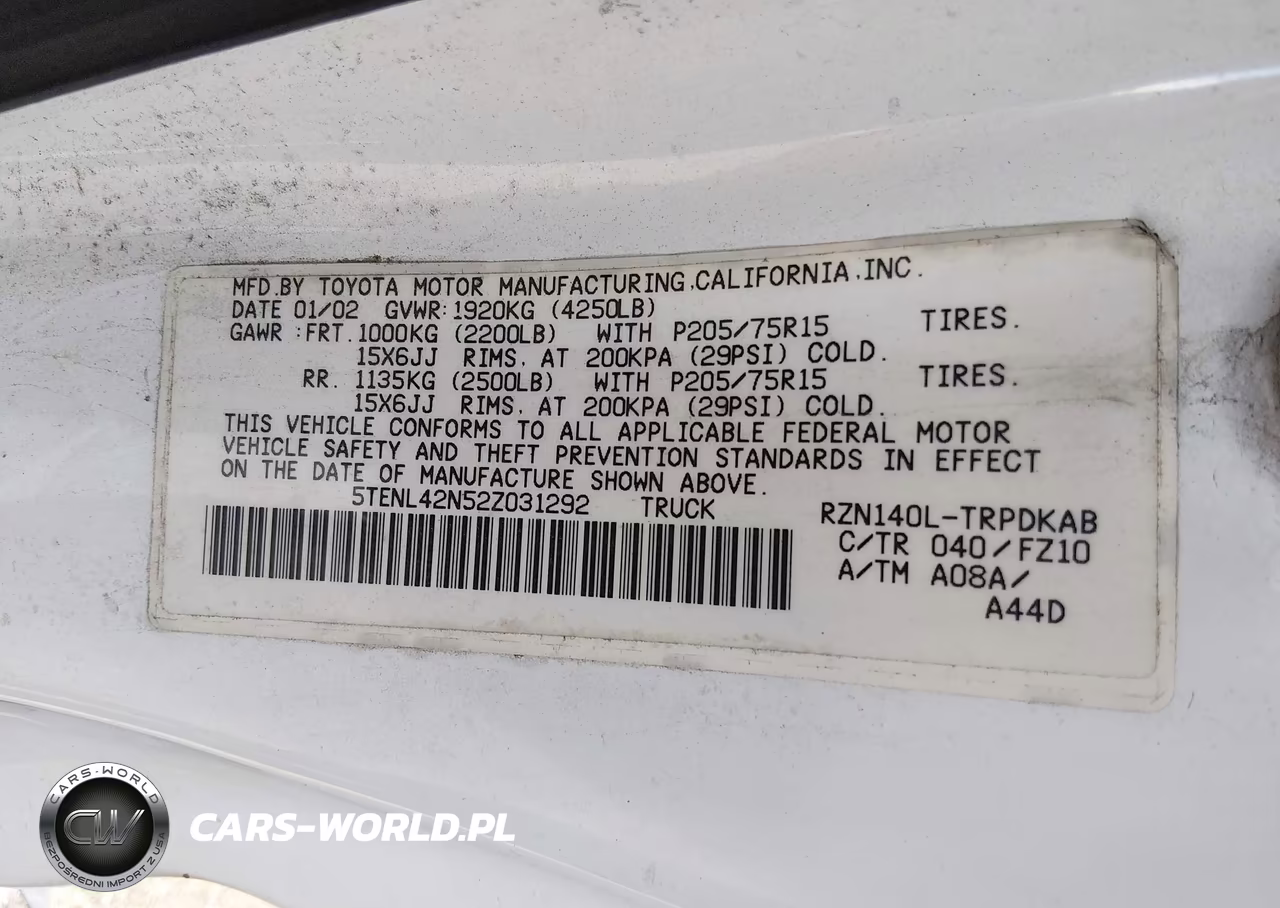 2002 Toyota Tacoma VIN:5TENL42N52Z031292 - 9