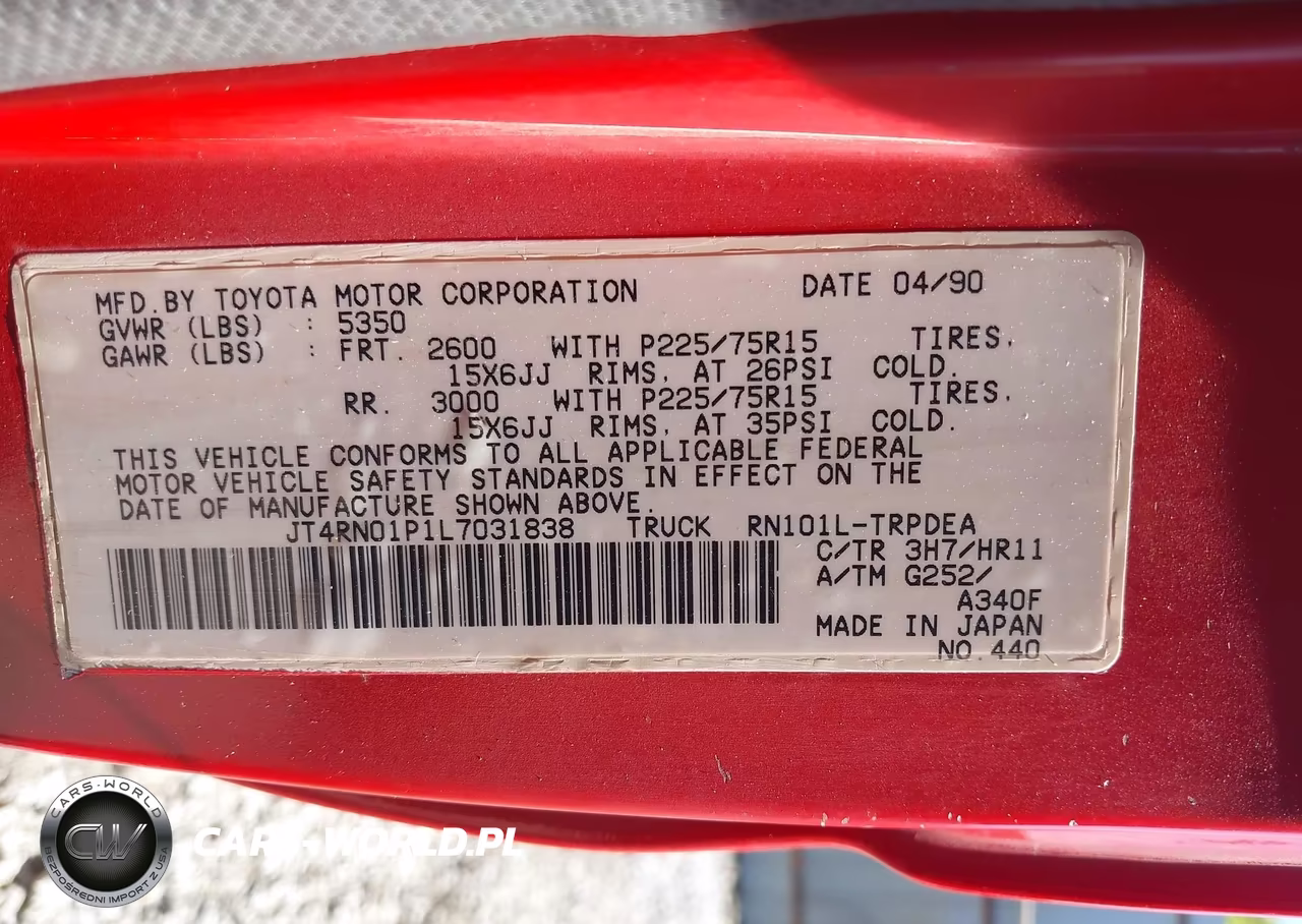 1990 Toyota Pickup 1-2 Ton Sht Wheelbase Dlx VIN:JT4RN01P1L7031838 - 9