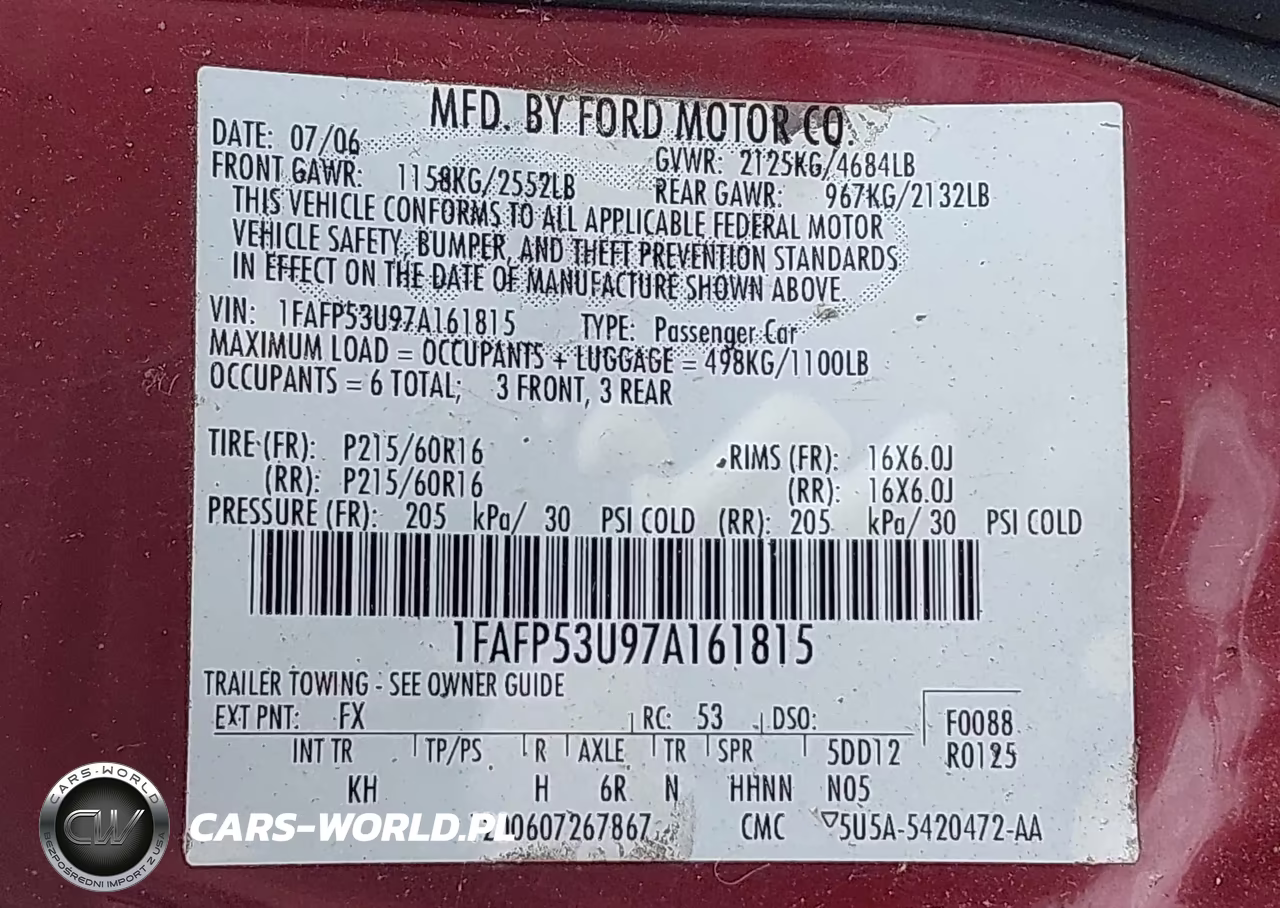 2007 Ford Taurus Se VIN:1FAFP53U97A161815 - 9