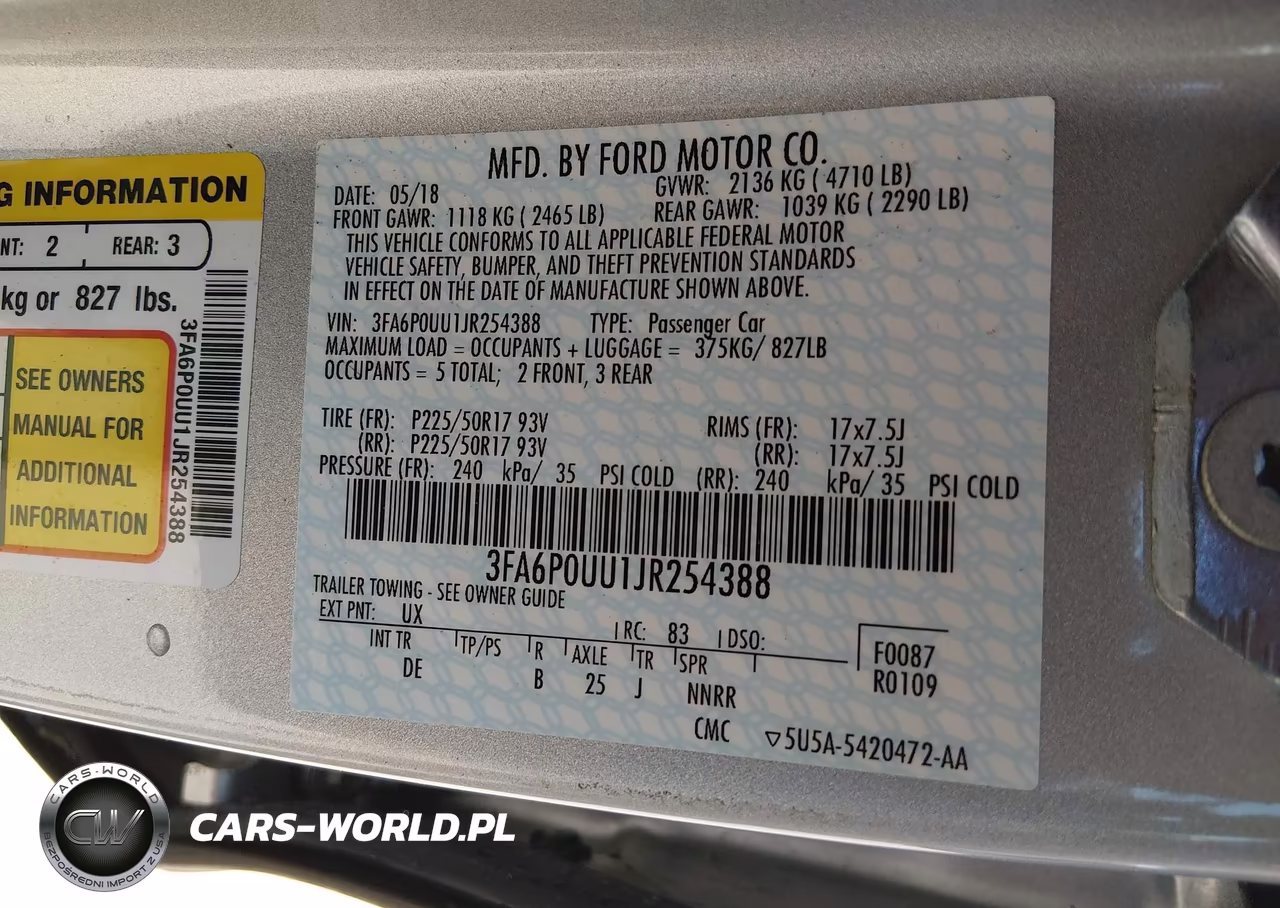 2018 Ford Fusion Hybrid S VIN:3FA6P0UU1JR254388 - 9