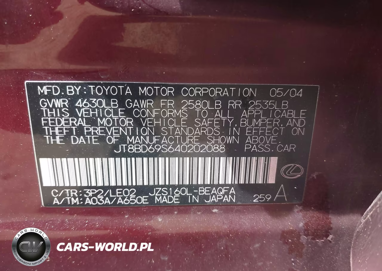 2004 Lexus Gs 300 VIN:JT8BD69S640202088 - 9