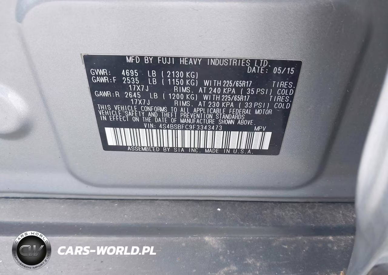 2015 Subaru Outback 2.5I Premium VIN:4S4BSBFC9F3343473 - 9